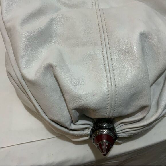 JIMMY CHOO HOBO SHOULDER BAG-LARGE-WHITE LEATHER BOTTOM JEWELED ACCENT UNIQUE - Picture 9 of 16